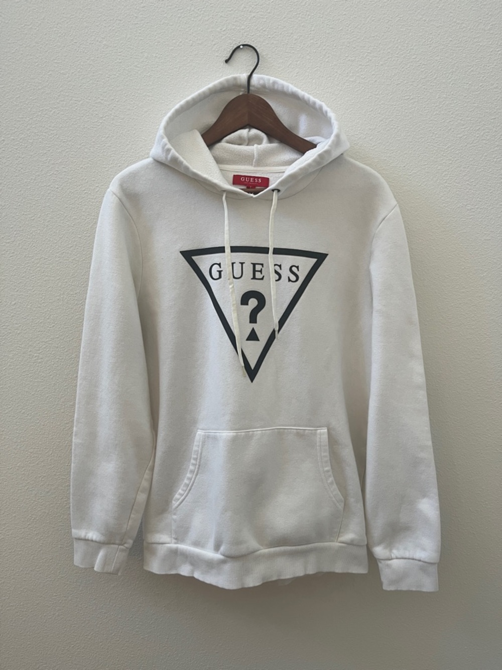 Guess White Hoodie with Black Triangle Logo
